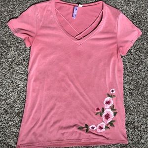 Francesca’s pink floral t-shirt